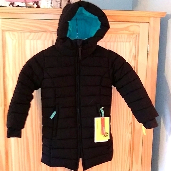All in Motion Puffer Warm and Cozy Jacket xs 4/5 in Black with Turquoise Lining - Picture 1 of 10
